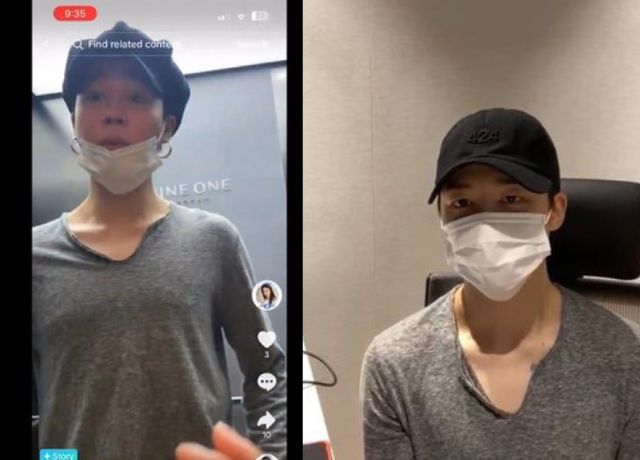 左はソンダウン投稿動画　右はジミンのライブ配信画像